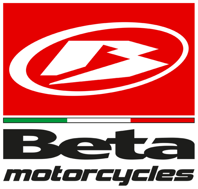 Ein rot-weißes Logo für Beta-Motorräder