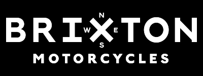 Das Logo von Brixton Motorcycles ist weiß auf schwarzem Hintergrund.