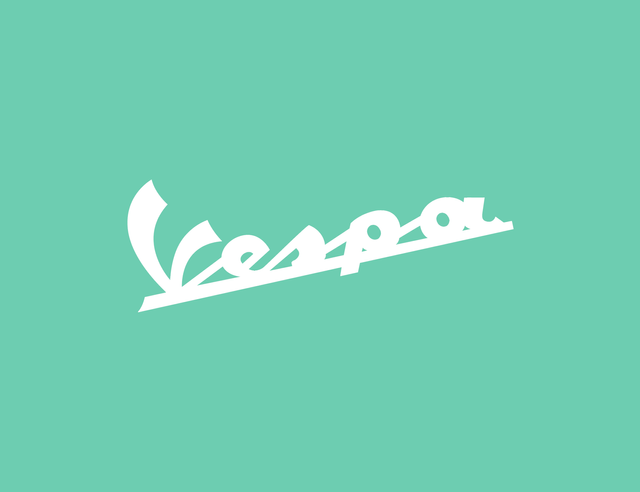 Ein weißes Vespa-Logo auf grünem Hintergrund.