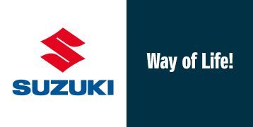 Ein Suzuki-Logo und ein Way-of-Life-Logo auf blau-weißem Hintergrund.