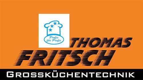 A logo for thomas fritsch grosskuchentechnik with a chef 's hat