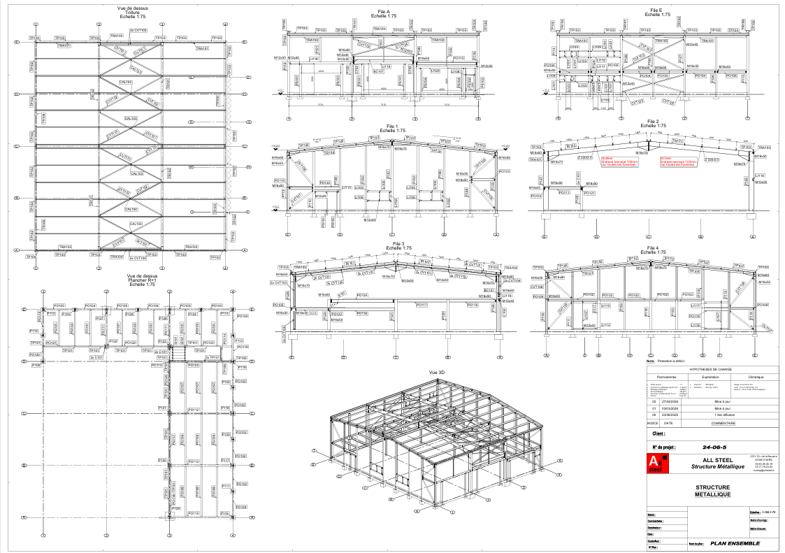 Plan d'assemblage d'une constrution métallique