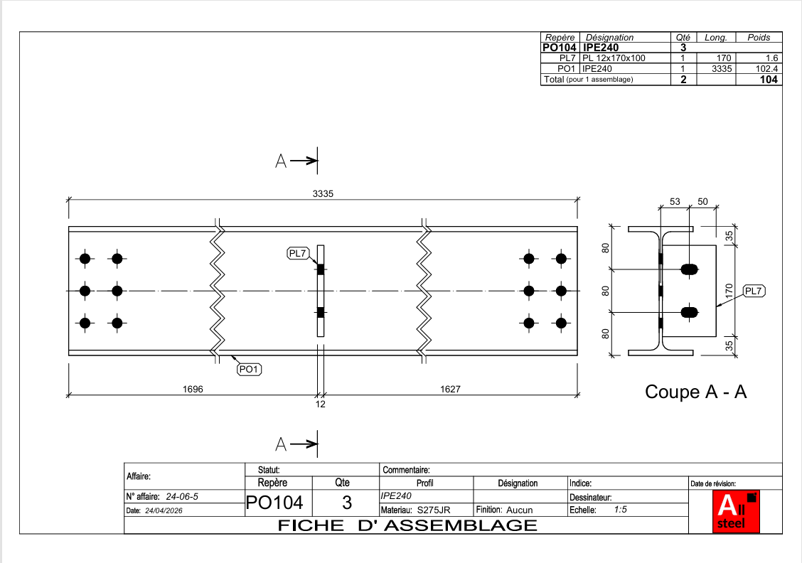 Plan d'assemblage de pièces métalliques