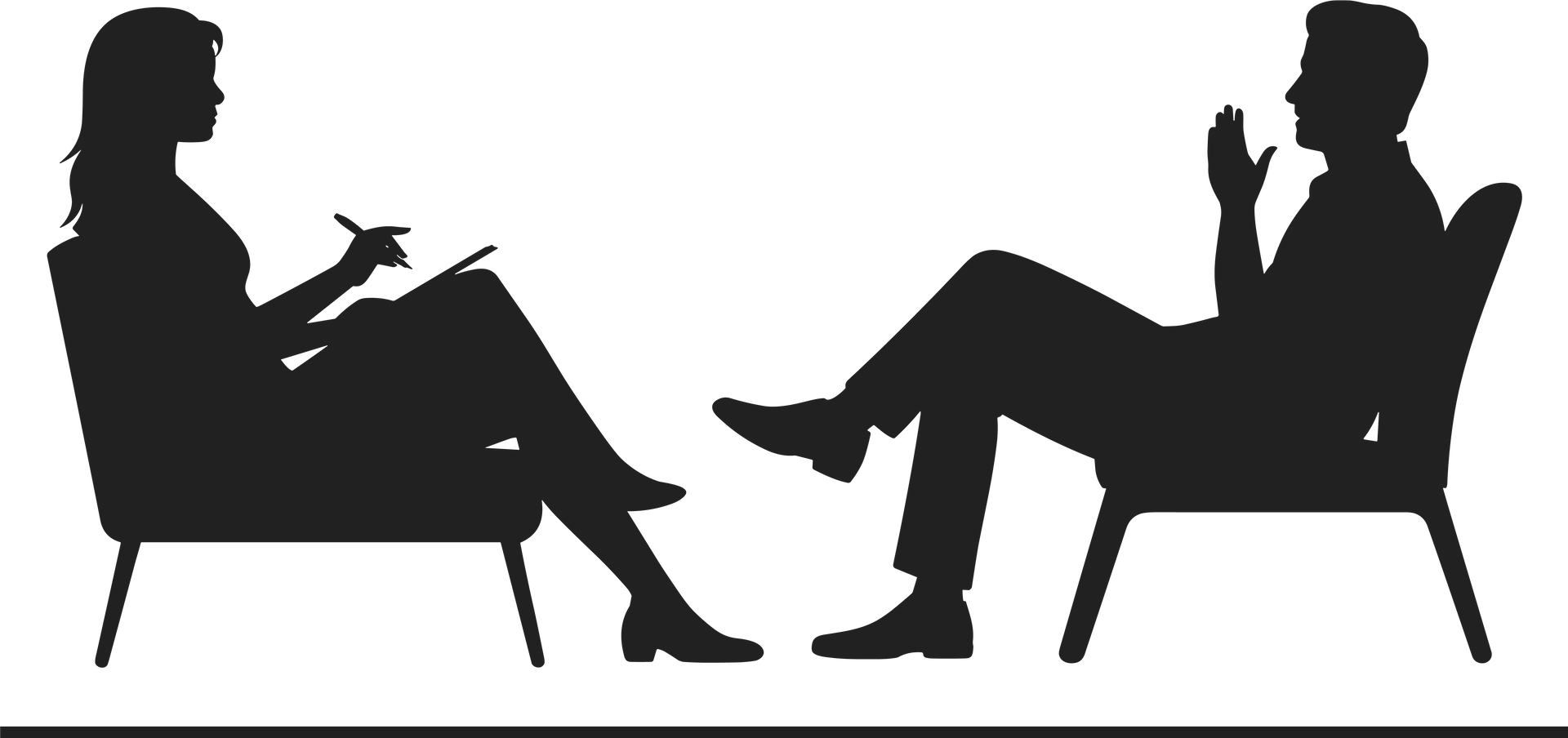 Silhouette de deux personnes assises sur des chaises.