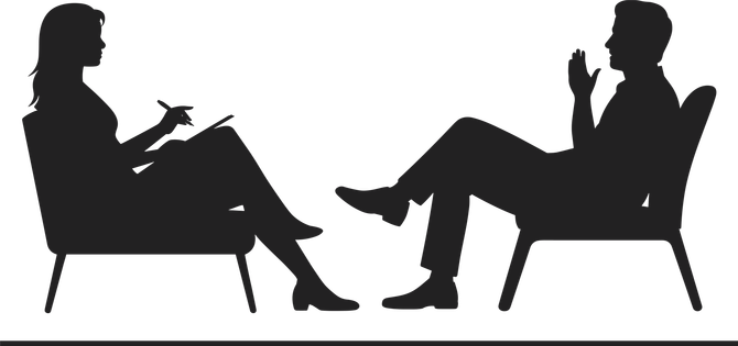 Silhouette de deux personnes assises sur des chaises.