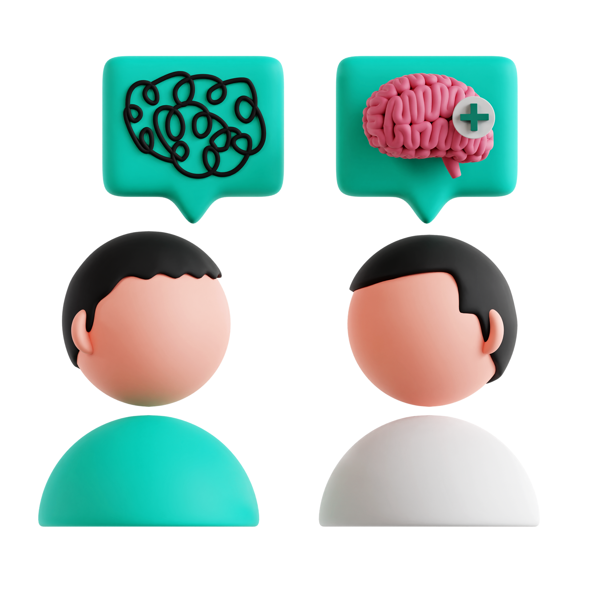 Deux personnages avec des bulles de dialogue : l’un avec un cerveau embrouillé, l’autre avec un cerveau sain.
