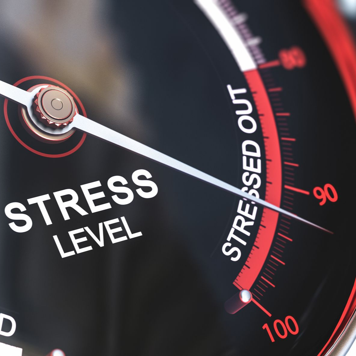 Jauge indiquant le niveau de stress pointant vers 90.