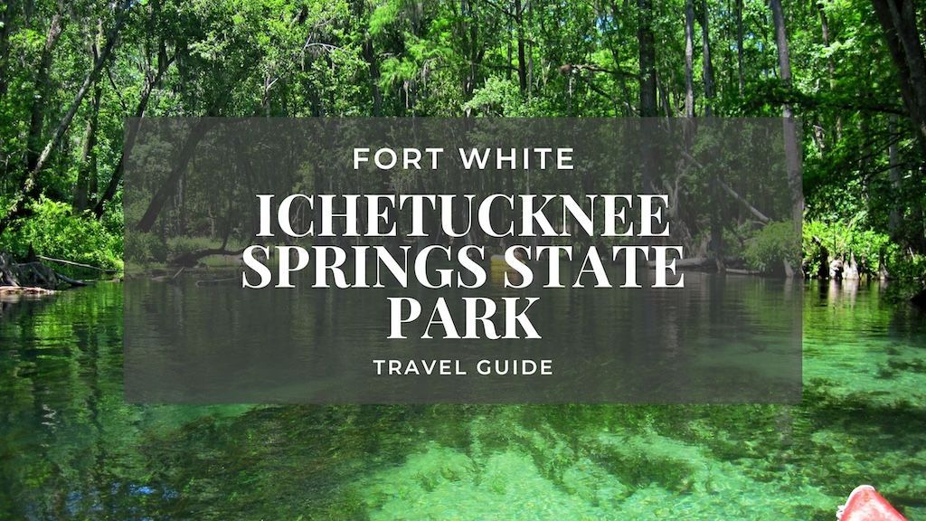 Fort White Ichetucknee Springs State Park travel guide cover with spring water and forest background