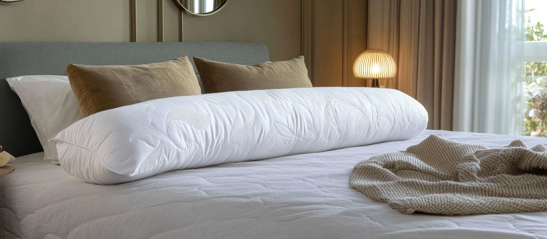 Traversin posé sur un lit