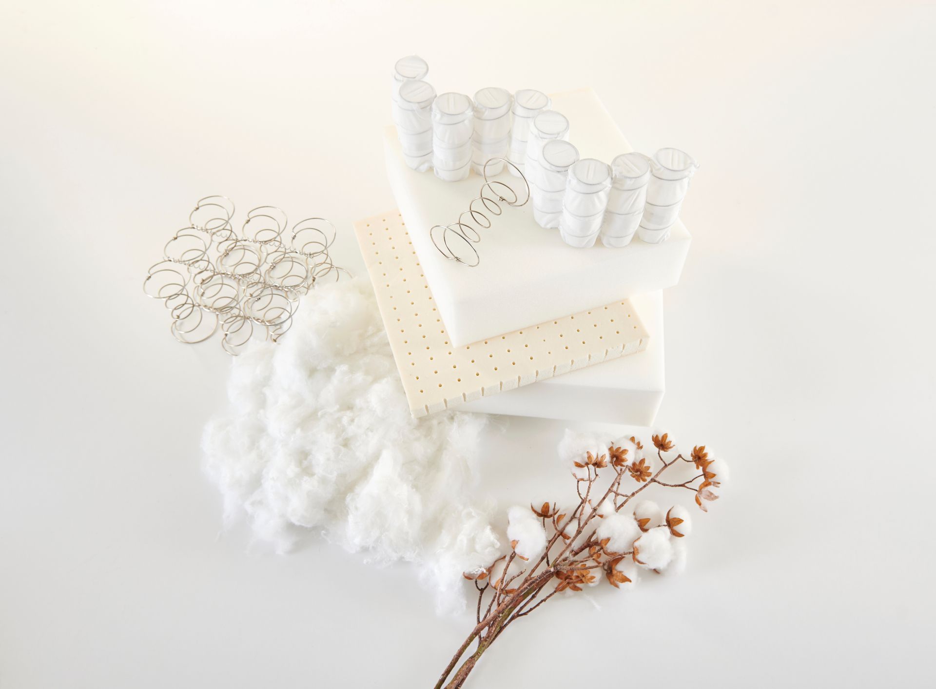 Mousses et ressorts de matelas avec un fleur de coton