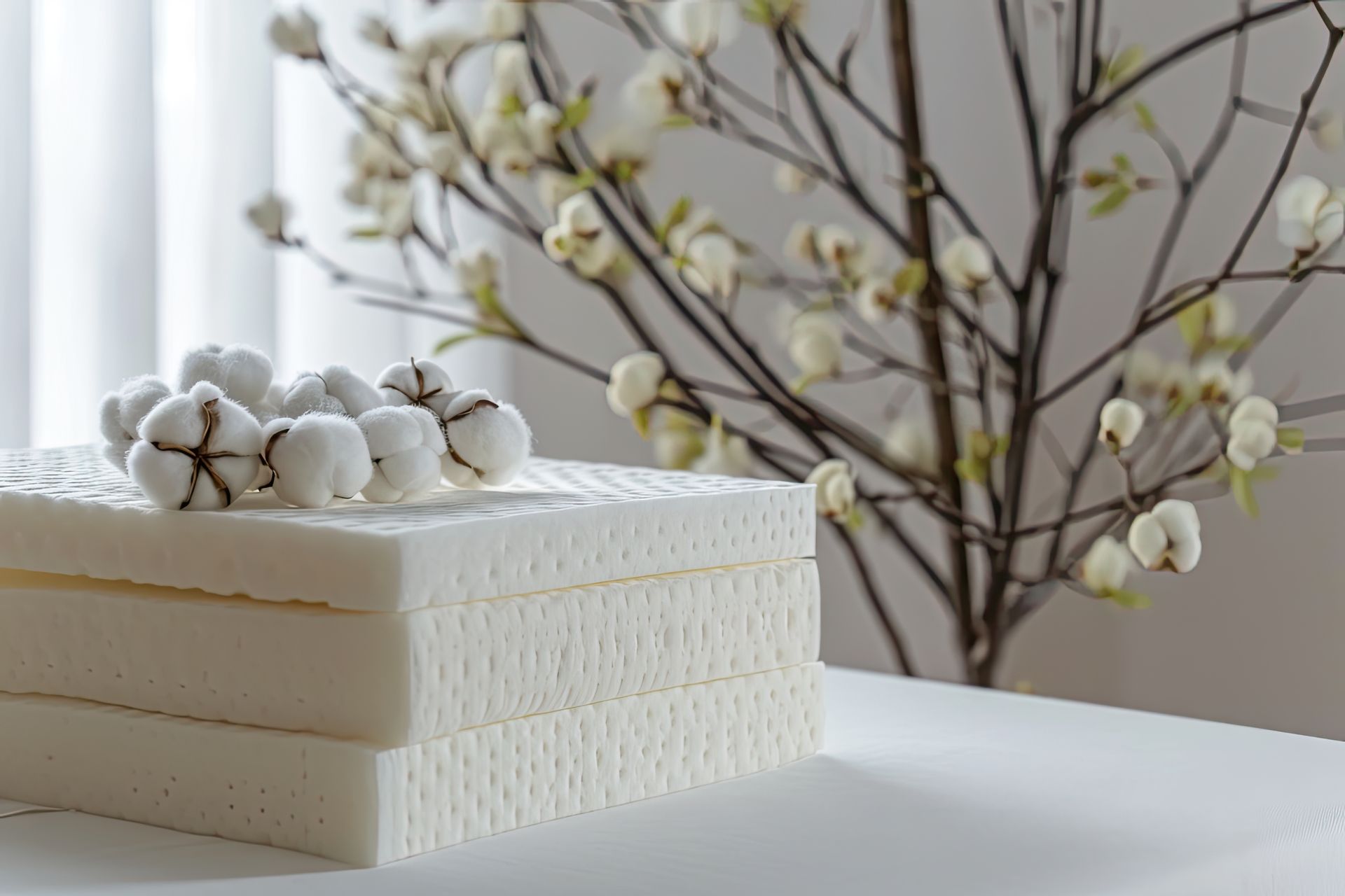 Couche de mousses en latex avec des fleurs de coton