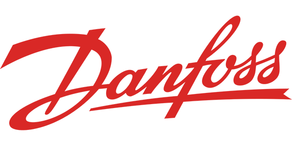 Logo Danfoss rouge avec texte stylisé et soulignement