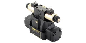 Dispositif mécanique noir avec deux composants cylindriques horizontaux et un support fixé sur fond blanc
