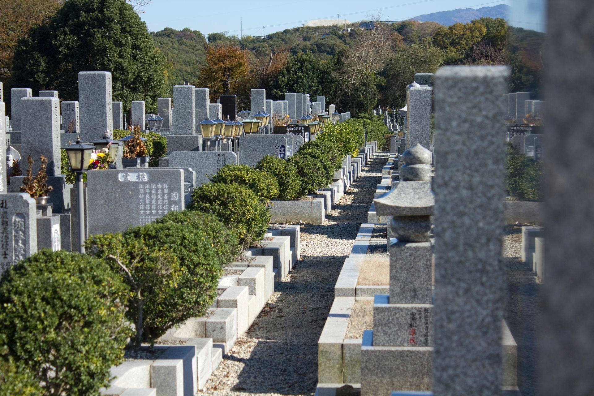 Un cimetière avec des pierres tombales