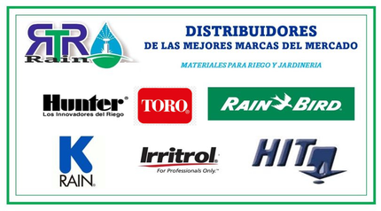 Un cartel con los logotipos de Hunter Toro Rain Bird y Hit
