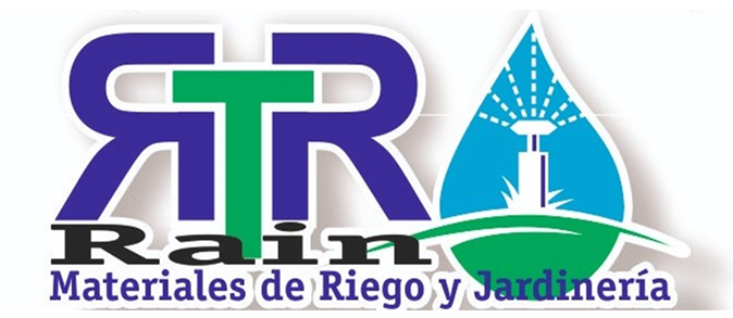 A logo for rain materials de riego y jardineria