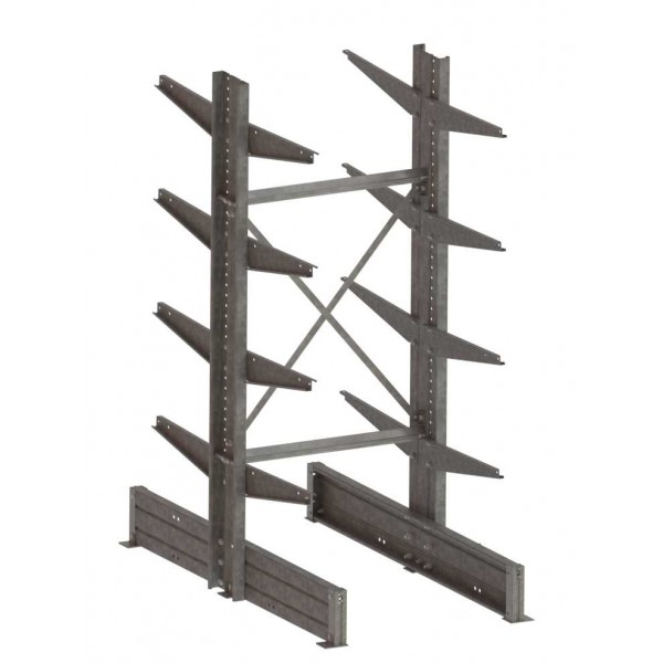 Étagère de rangement en métal gris avec étagères et supports réglables sur fond blanc