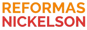 Logotipo de Reformas Nickelson en texto naranja y rojo sobre fondo blanco.
