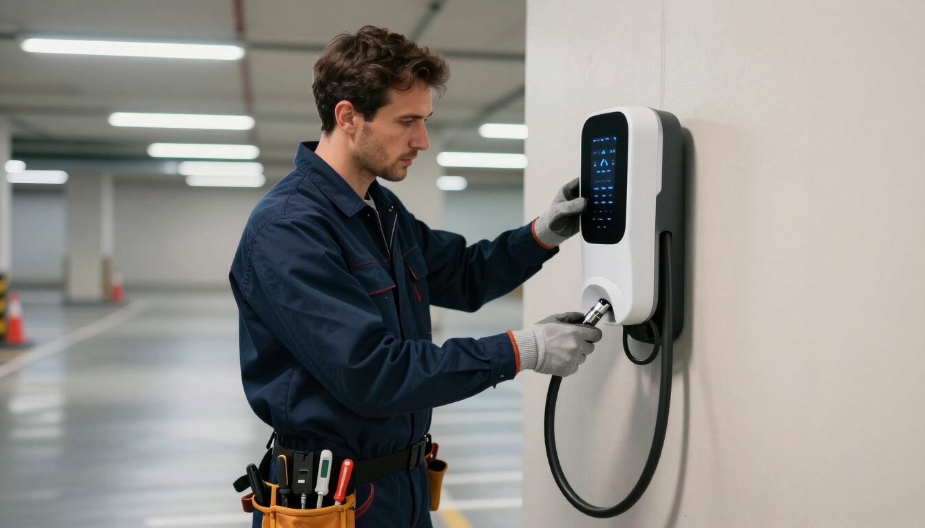 Técnico instalando punto de carga