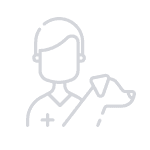 Veterinário segurando um cachorro, ilustração delineada com um símbolo de mais na camisa.