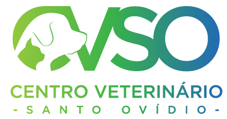 Logo: Green and blue "CVSO" with dog and cat silhouette, "Centro Veterinário - Santo Ovídio" below.