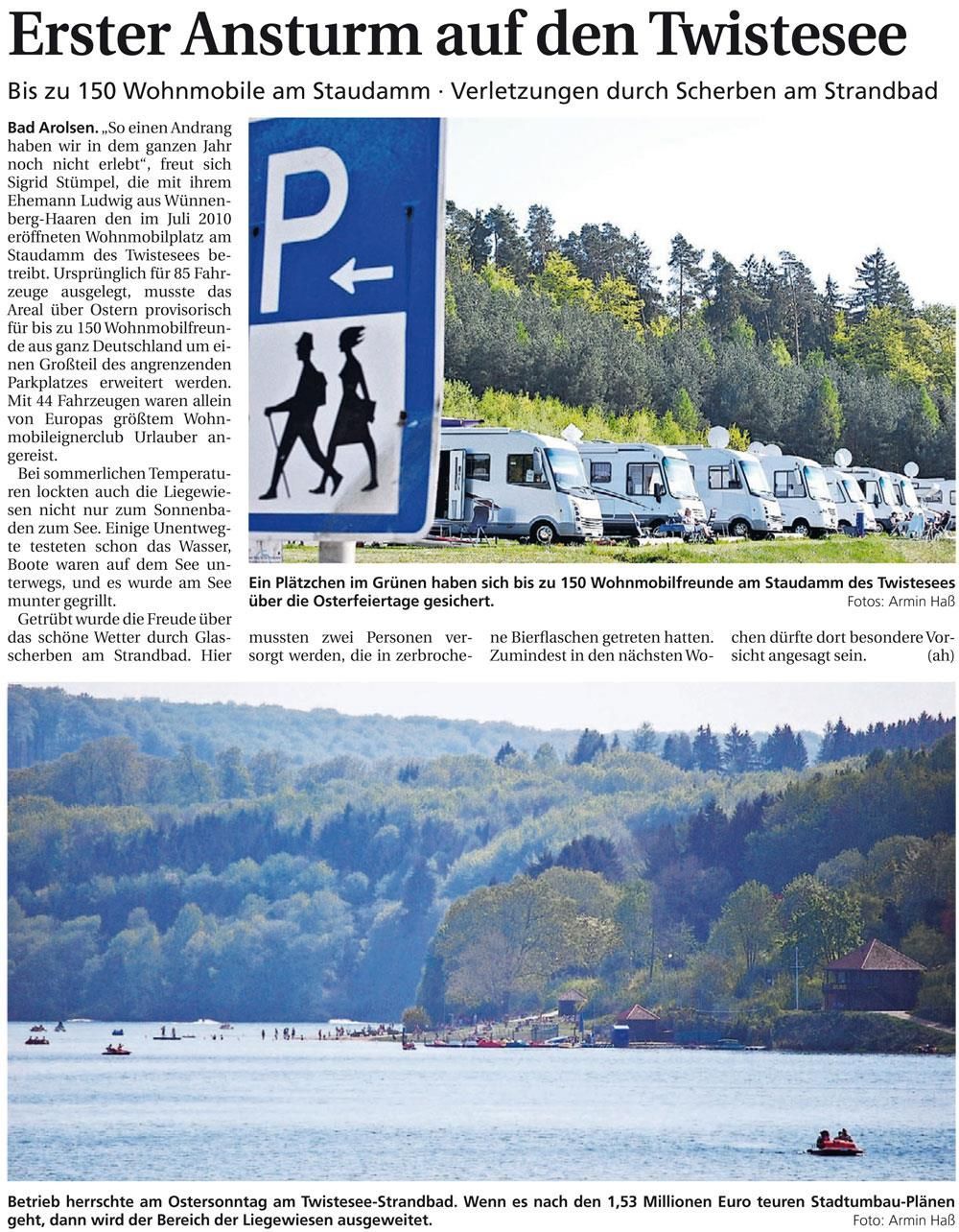 A newspaper article titled erster ansturm auf den twistesee