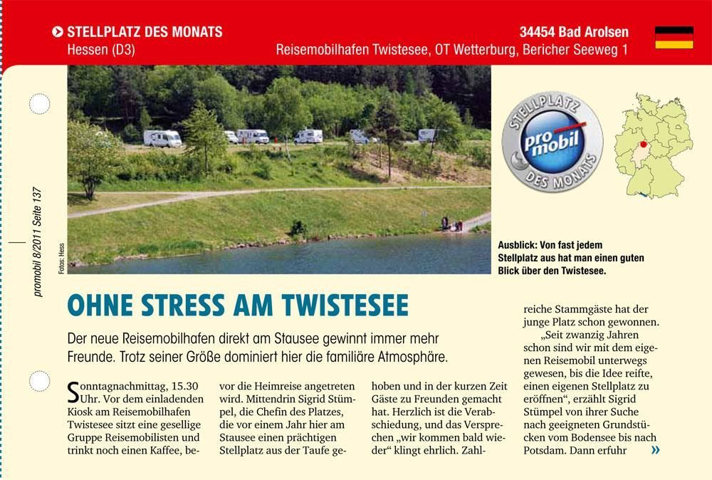 Eine Anzeige für Ohne Stress am Twistesee in Deutsch