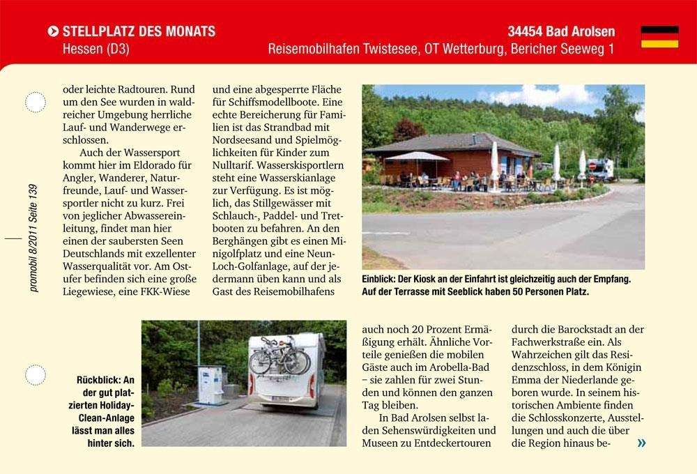 Eine Seite aus einer Zeitschrift mit einem Bild eines Wohnmobils