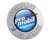 A sticker that says stellplatz pro mobil august 2011 des monats