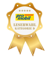 Ein goldenes Band mit dem Wort „Promobil“ darauf