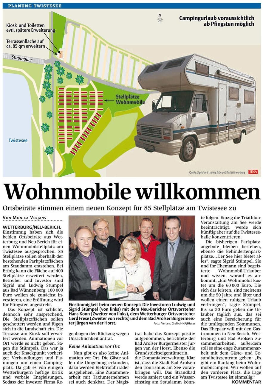 Ein Zeitungsartikel mit einem Bild eines Wohnmobils und den Worten