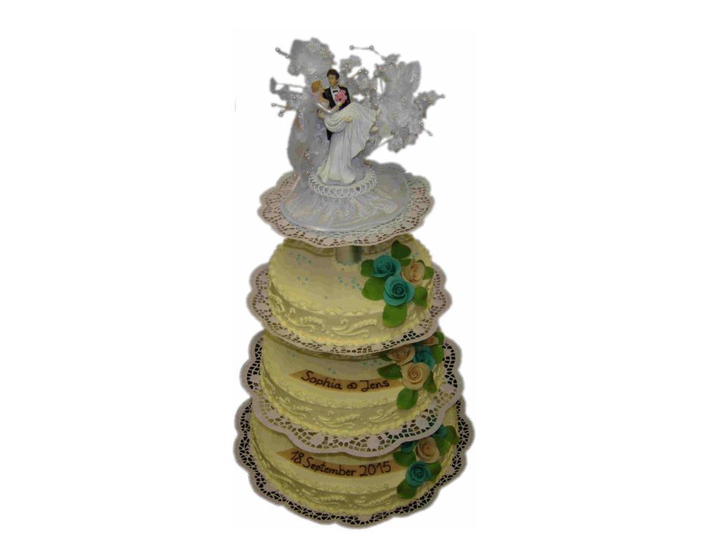 Hochzeitstorte, 3-stöckig
auf Gestell 