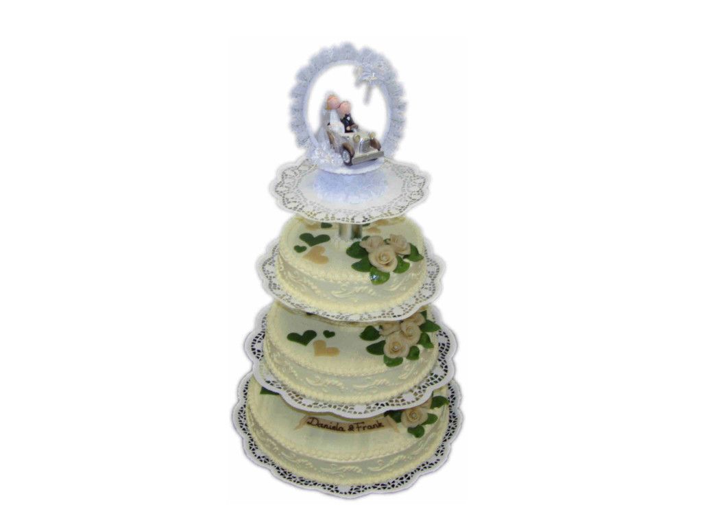 Hochzeitstorte, 3-stöckig
auf Gestell 