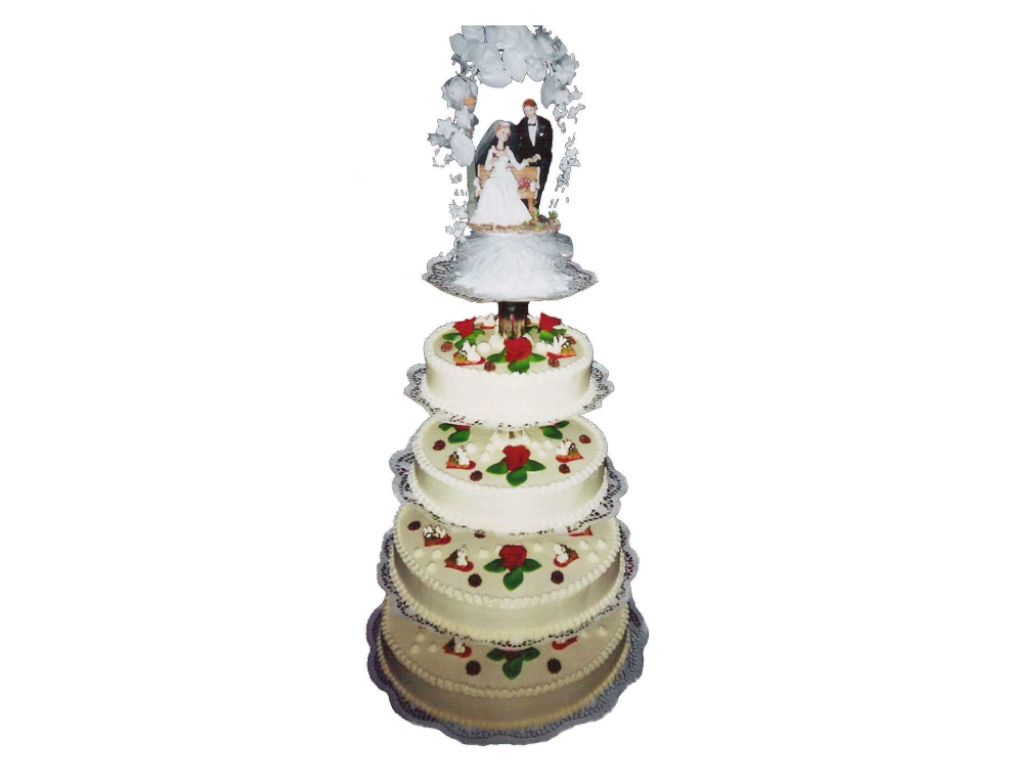 Hochzeitstorte, 4-stöckig
auf Gestell 