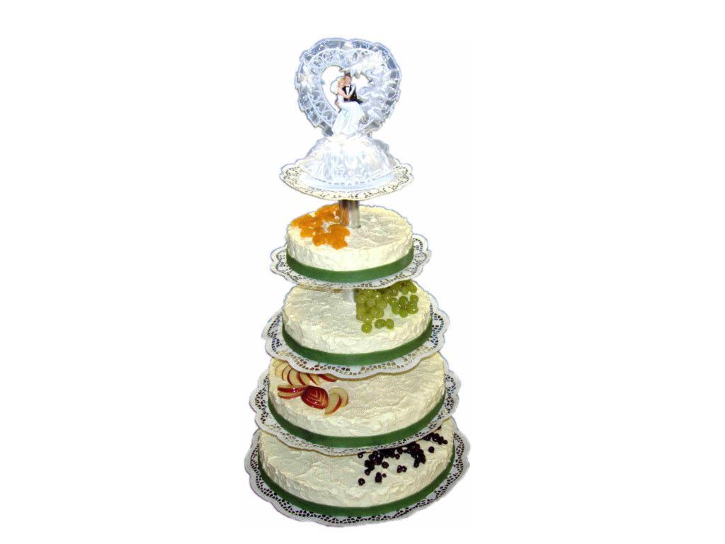 Hochzeitstorte, 4-stöckig
auf Gestell 