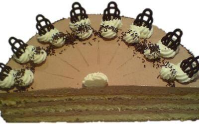 Ein Stück Schokoladenkuchen mit Schlagsahne und Schokoladendekoration