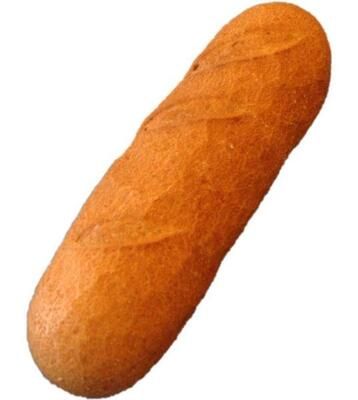 Ein langer Laib Brot auf weißem Hintergrund