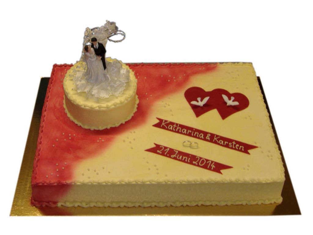 Hochzeitstorte, Vierecktorte mit aufgesetzter kleiner Torte