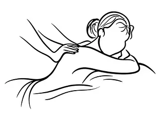 Un dibujo en blanco y negro de una mujer recibiendo un masaje.