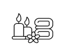 Un dibujo lineal de dos velas y una flor.