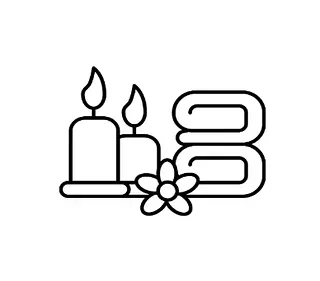 Un dibujo lineal de dos velas y una flor.
