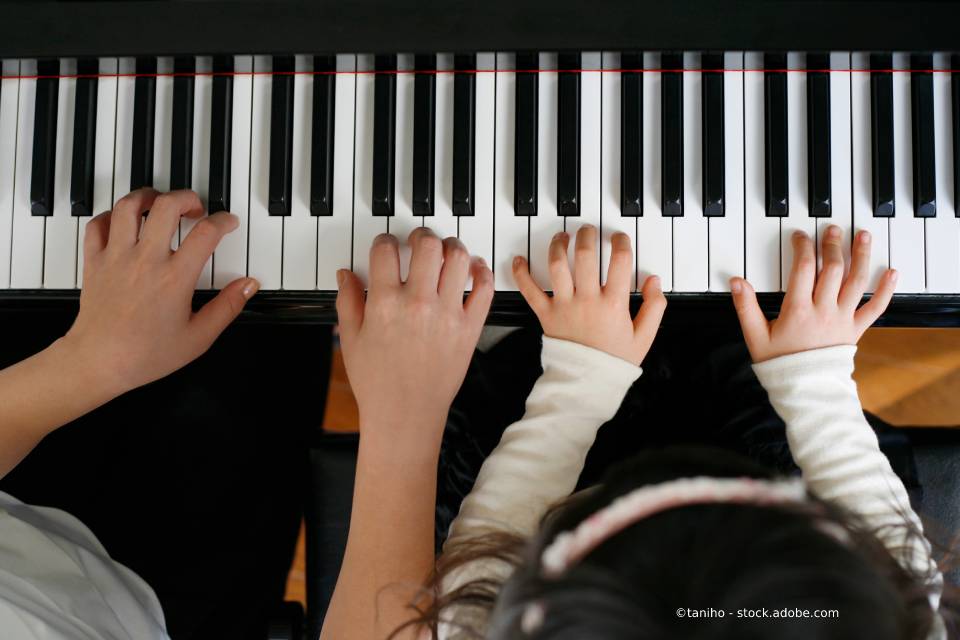 Musikschule Weiss – Kind und Musiklehrerin am Klavier