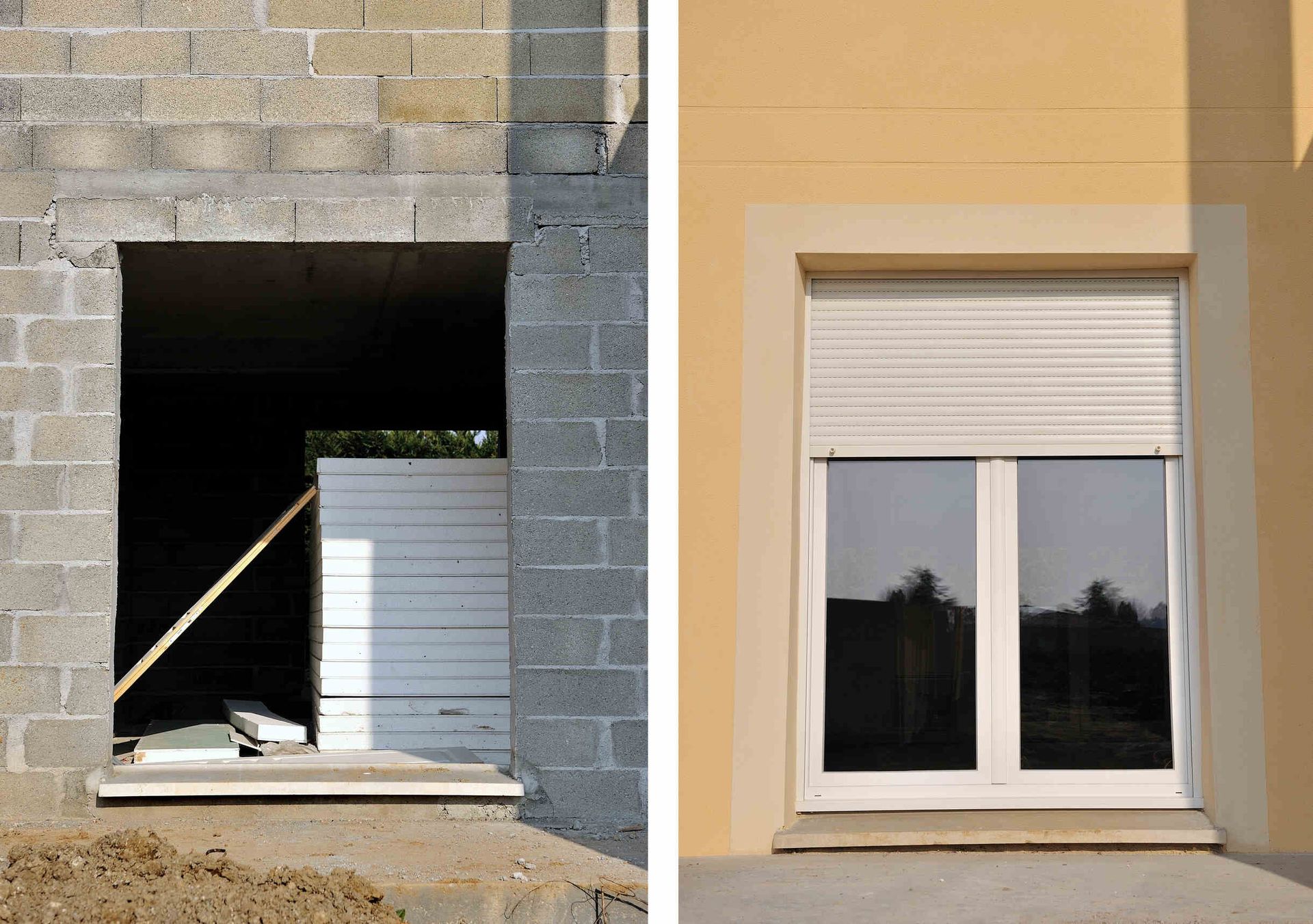 Una imagen de un edificio en construcción y una imagen de una ventana.