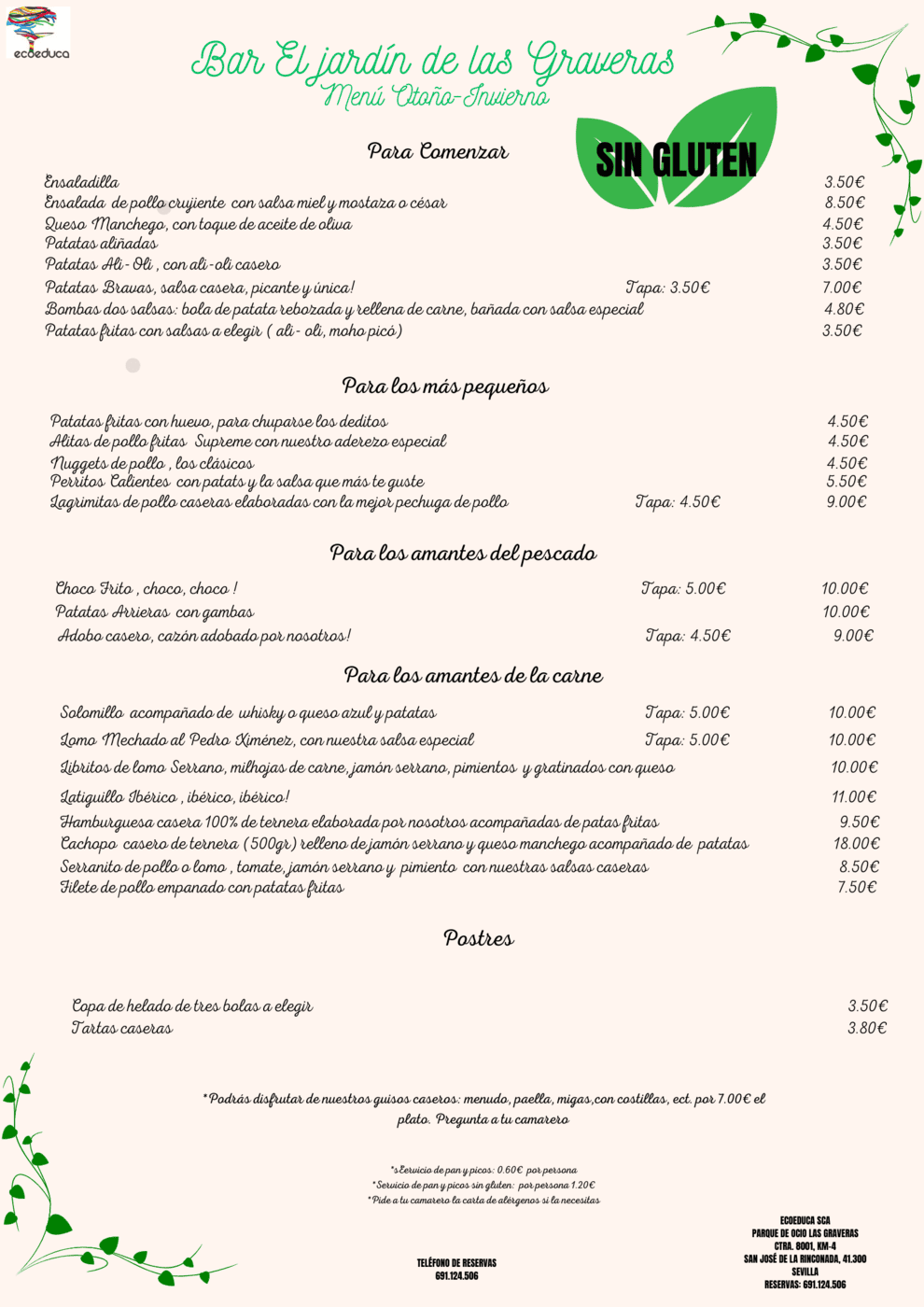 Un menú para un restaurante con una hoja verde encima.