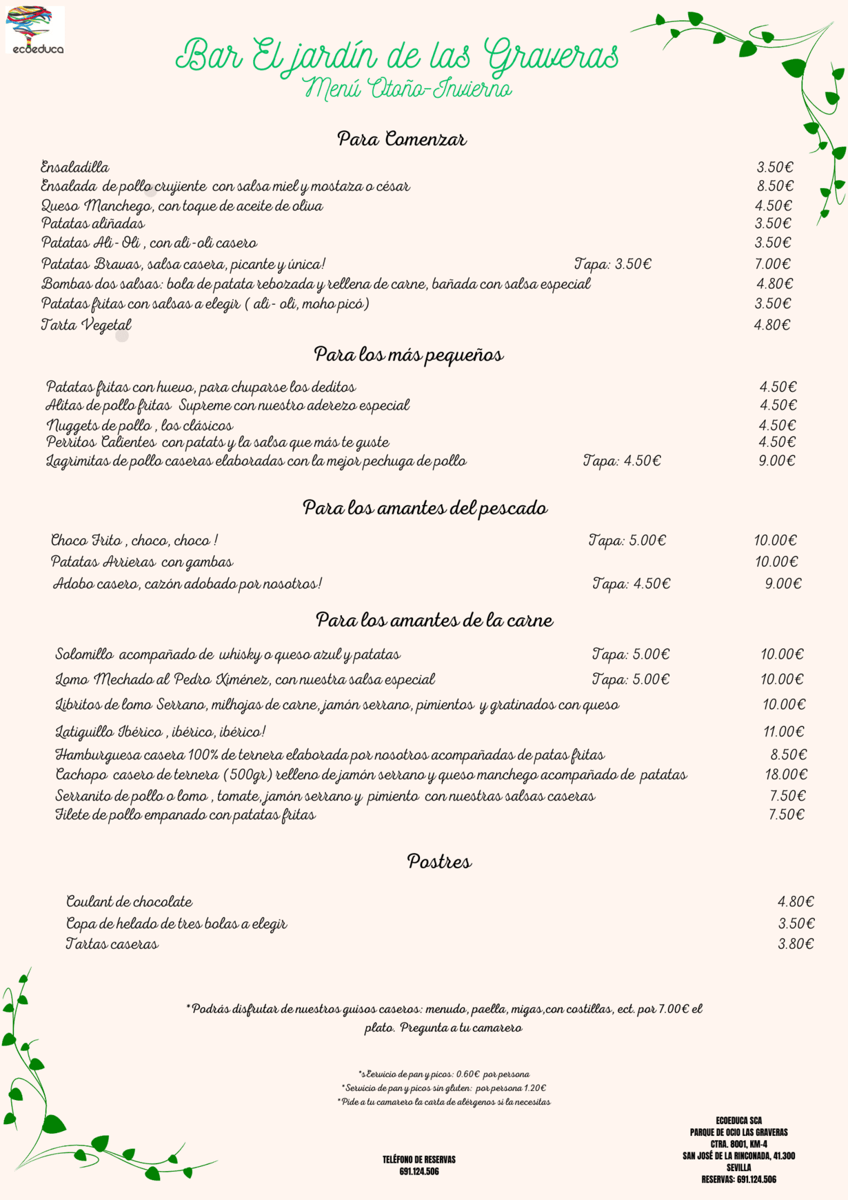 Un menú para un restaurante con mucha comida.