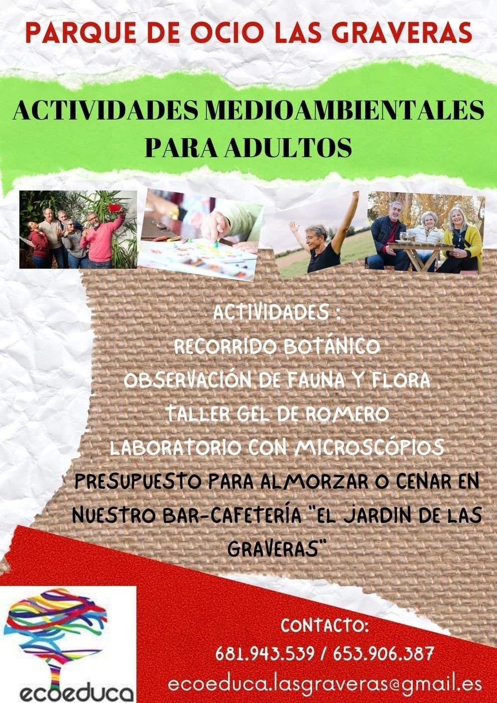 Un folleto del parque de ocio las graves muestra una variedad de actividades para adultos.
