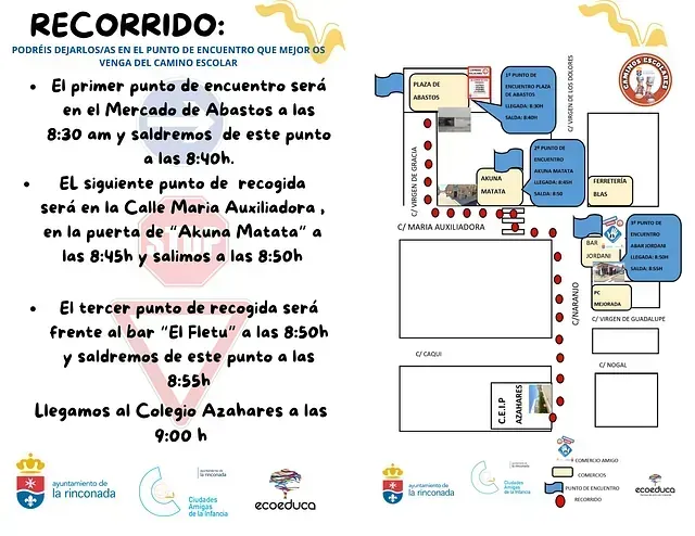 Un mapa con las palabras recorrido en la parte superior