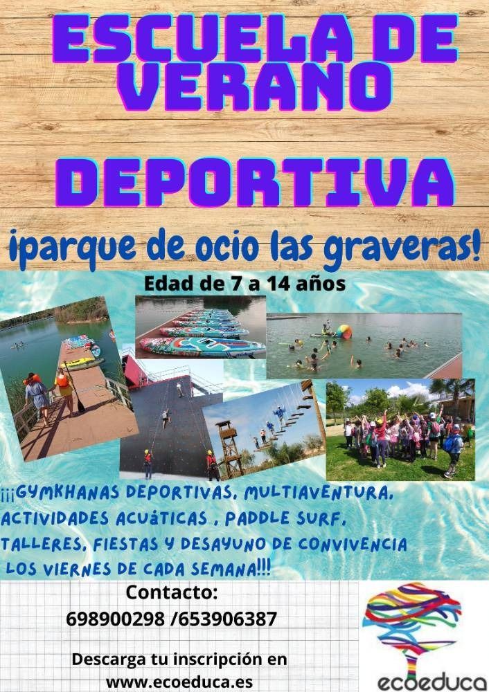 An advertisement for escuela de verano deportiva in spanish