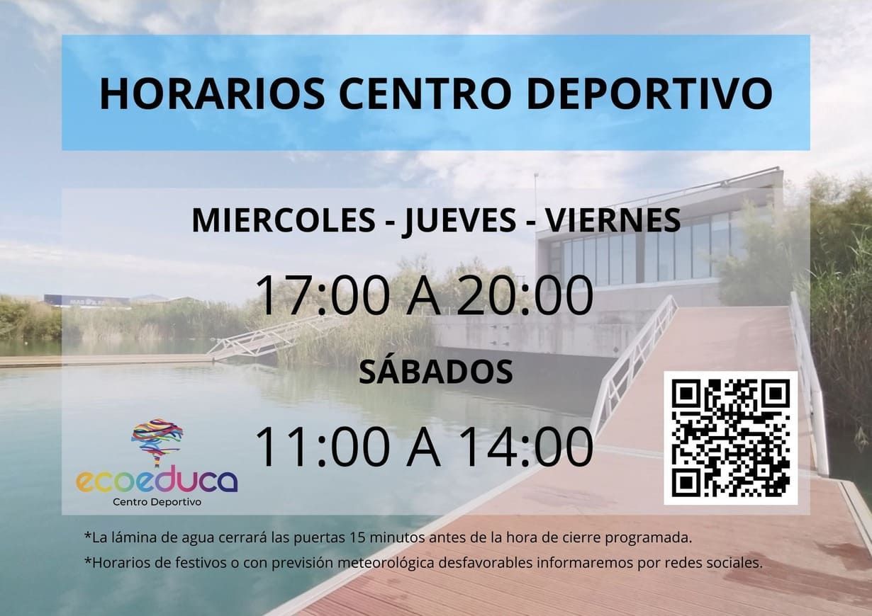 A sign that says ' horarios centro deportivo ' on it
