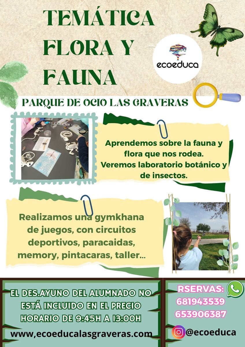 A poster that says acampadas parque de ocio las graveras tu viaje de fin de curso con ecoeduca